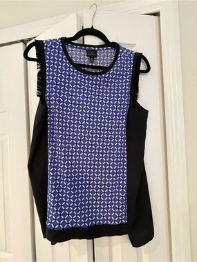 Worthington Blue Geometric Sleeveless Tank with Black Panels